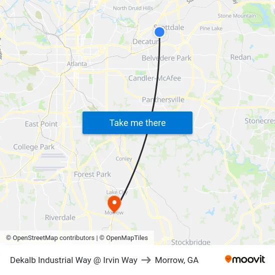 Dekalb Industrial Way @ Irvin Way to Morrow, GA map