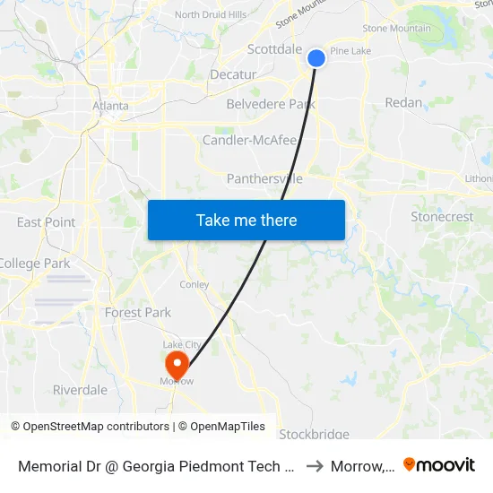 Memorial Dr @ Georgia Piedmont Tech College Dr to Morrow, GA map