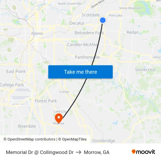 Memorial Dr @ Collingwood Dr to Morrow, GA map