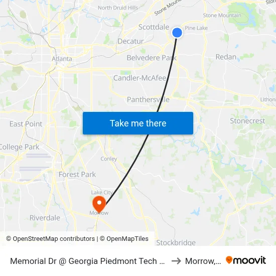 Memorial Dr @ Georgia Piedmont Tech College Dr to Morrow, GA map