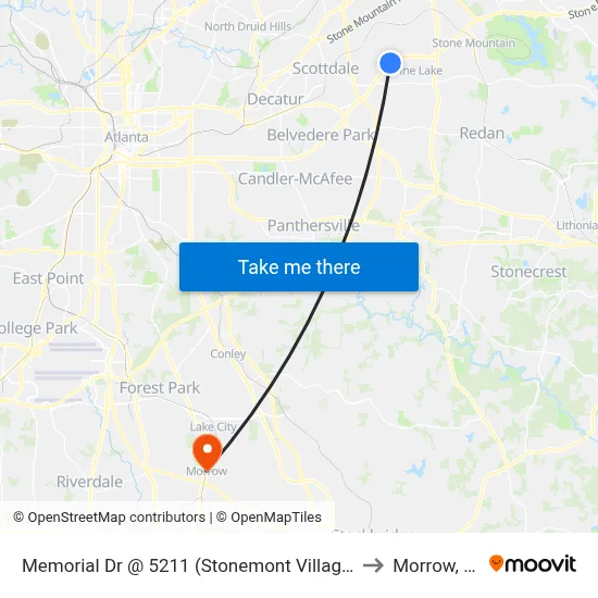 Memorial Dr @ 5211 (Stonemont Village Sc) to Morrow, GA map