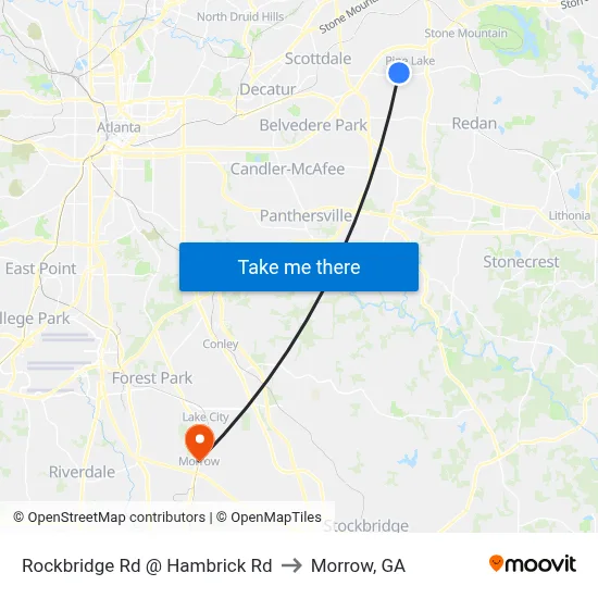 Rockbridge Rd @ Hambrick Rd to Morrow, GA map