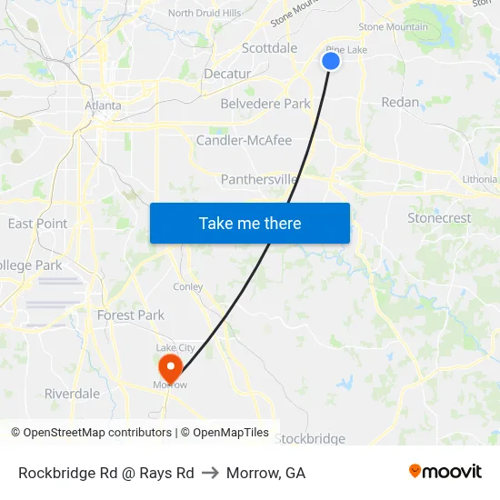 Rockbridge Rd @ Rays Rd to Morrow, GA map