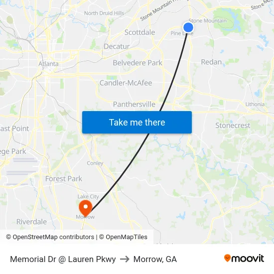 Memorial Dr @ Lauren Pkwy to Morrow, GA map