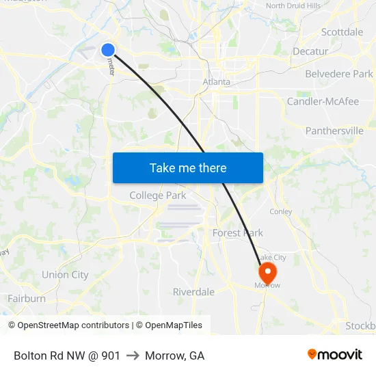 Bolton Rd NW @ 901 to Morrow, GA map