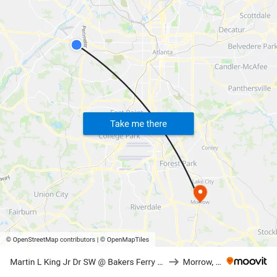 Martin L King Jr Dr SW @ Bakers Ferry Rd SW to Morrow, GA map