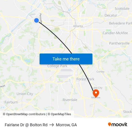 Fairlane Dr @ Bolton Rd to Morrow, GA map
