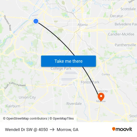 Wendell Dr SW @ 4050 to Morrow, GA map