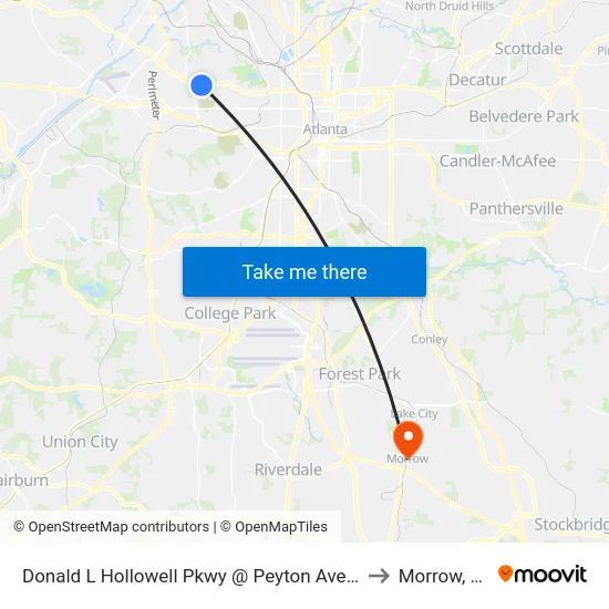 Donald L Hollowell Pkwy @ Peyton Ave NW to Morrow, GA map