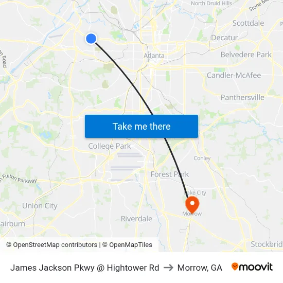 James Jackson Pkwy @ Hightower Rd to Morrow, GA map