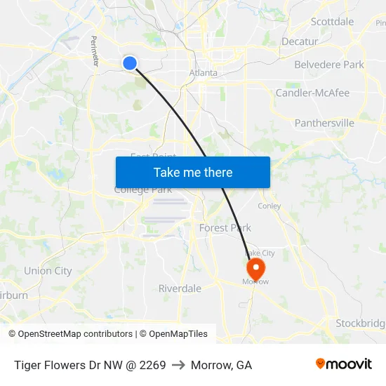 Tiger Flowers Dr NW @ 2269 to Morrow, GA map