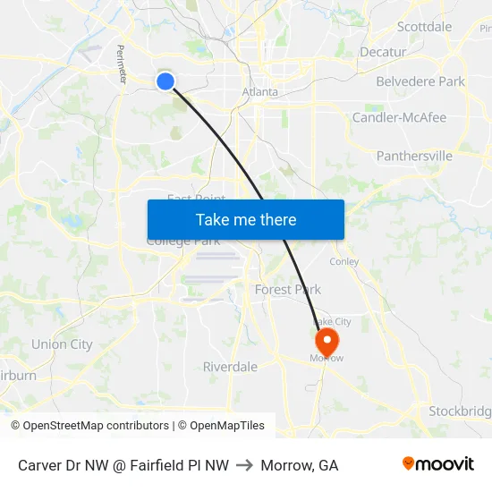 Carver Dr NW @ Fairfield Pl NW to Morrow, GA map