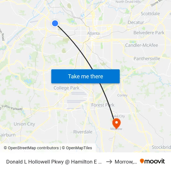 Donald L Hollowell Pkwy @ Hamilton E Holmes Dr to Morrow, GA map