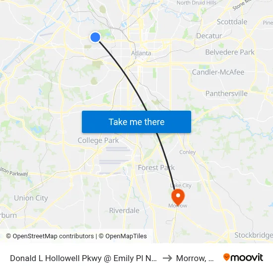 Donald L Hollowell Pkwy @ Emily Pl NW to Morrow, GA map