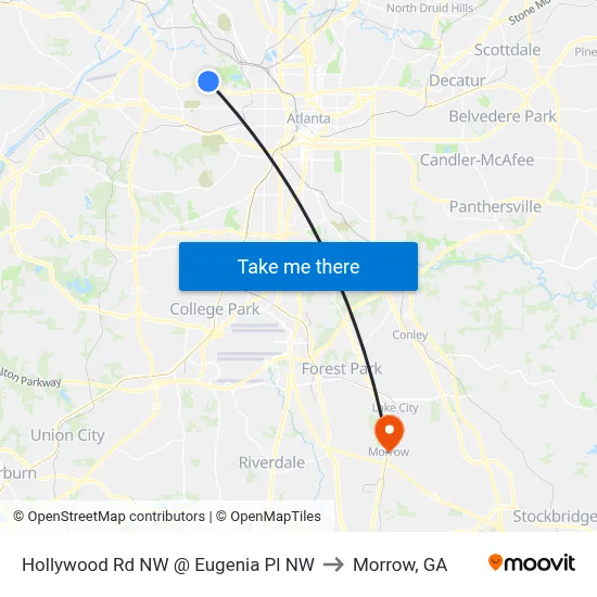 Hollywood Rd NW @ Eugenia Pl NW to Morrow, GA map