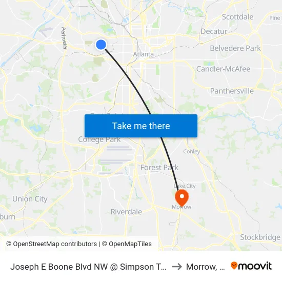 Joseph E Boone Blvd NW @ Simpson Ter NW to Morrow, GA map
