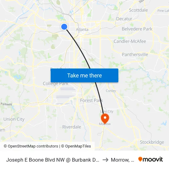 Joseph E Boone Blvd NW @ Burbank Dr NW to Morrow, GA map