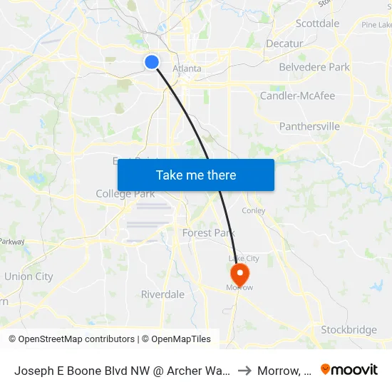 Joseph E Boone Blvd NW @ Archer Way NW to Morrow, GA map