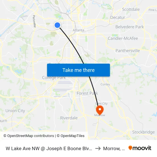 W Lake Ave NW @ Joseph E Boone Blvd NW to Morrow, GA map