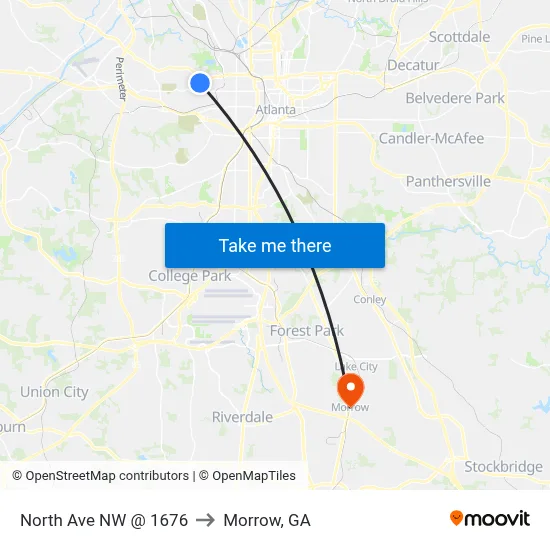 North Ave NW @ 1676 to Morrow, GA map