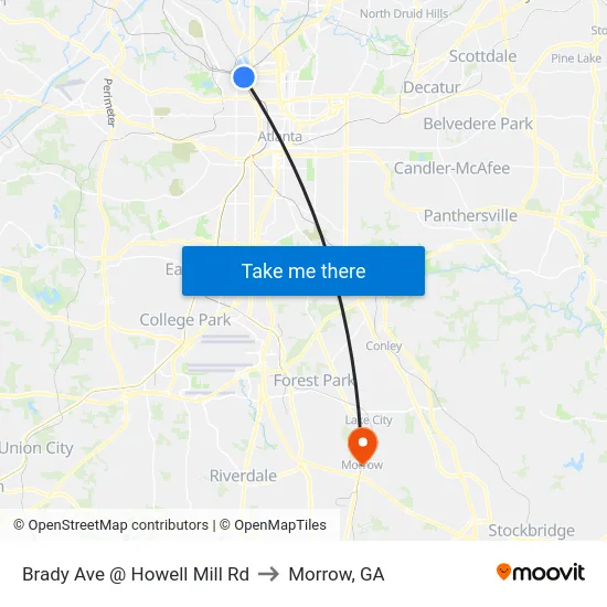 Brady Ave @ Howell Mill Rd to Morrow, GA map