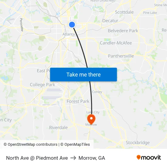North Ave @ Piedmont Ave to Morrow, GA map
