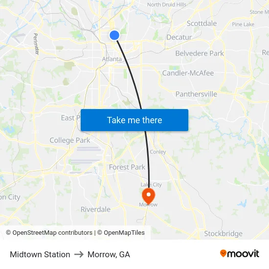 Midtown Station to Morrow, GA map
