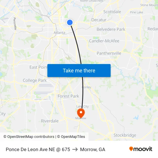 Ponce De Leon Ave NE @ 675 to Morrow, GA map