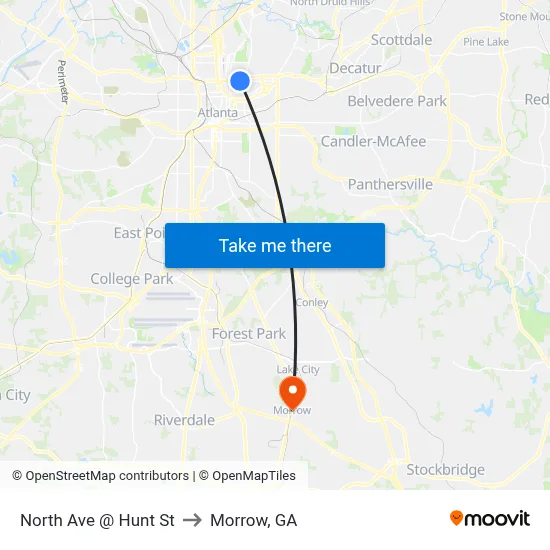 North Ave @ Hunt St to Morrow, GA map