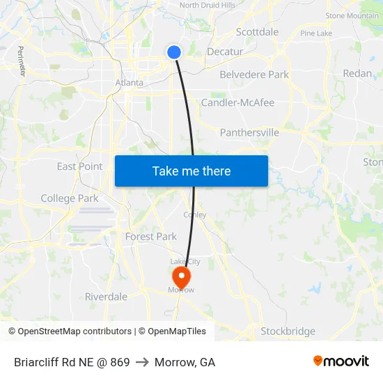 Briarcliff Rd NE @ 869 to Morrow, GA map