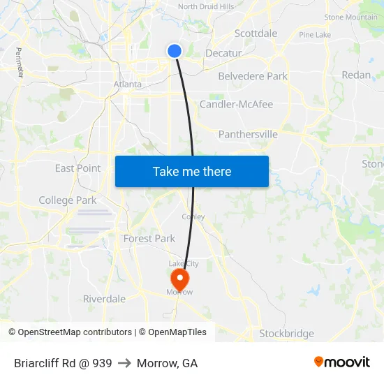 Briarcliff Rd @ 939 to Morrow, GA map