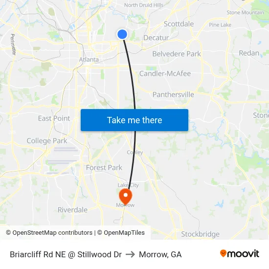 Briarcliff Rd NE @ Stillwood Dr to Morrow, GA map