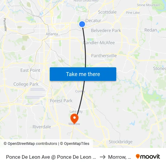 Ponce De Leon Ave @ Ponce De Leon Mnr to Morrow, GA map