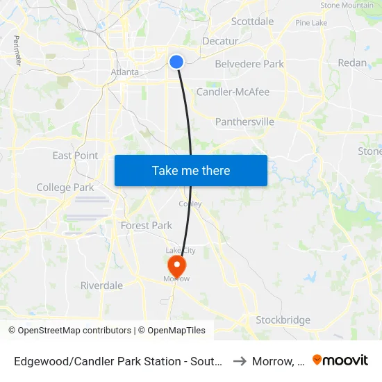 Edgewood/Candler Park Station - South Loop to Morrow, GA map