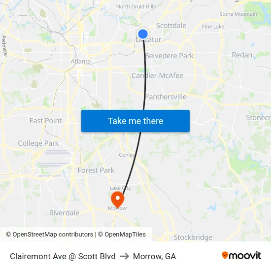 Clairemont Ave @ Scott Blvd to Morrow, GA map