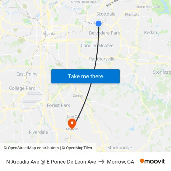 N Arcadia Ave @ E Ponce De Leon Ave to Morrow, GA map