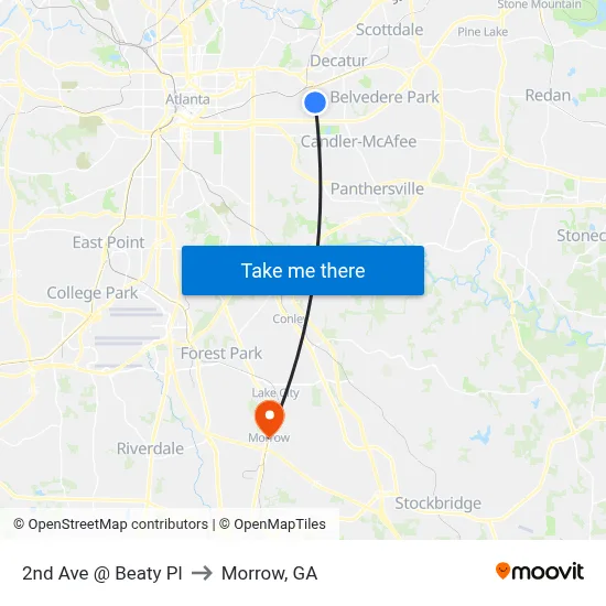 2nd Ave @ Beaty Pl to Morrow, GA map