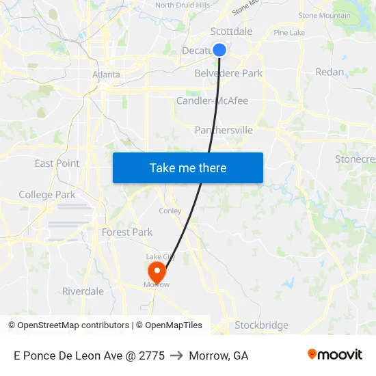 E Ponce De Leon Ave @ 2775 to Morrow, GA map