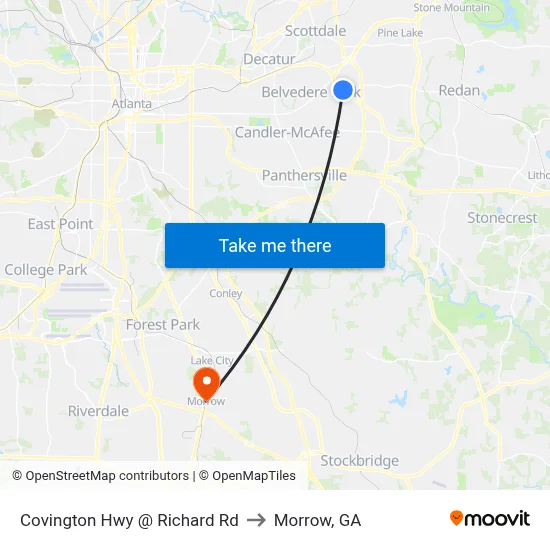 Covington Hwy @ Richard Rd to Morrow, GA map