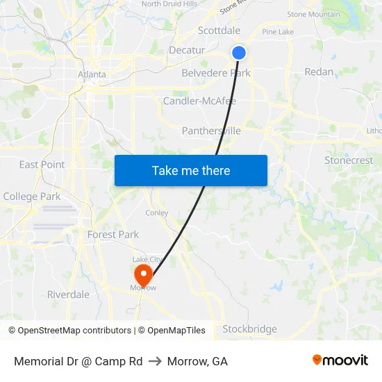 Memorial Dr @ Camp Rd to Morrow, GA map