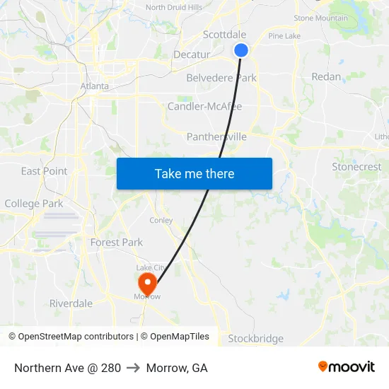 Northern Ave @ 280 to Morrow, GA map