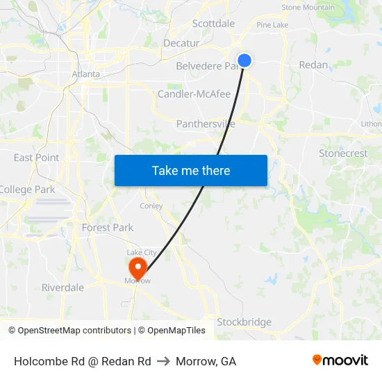 Holcombe Rd @ Redan Rd to Morrow, GA map