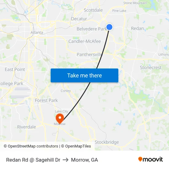 Redan Rd @ Sagehill Dr to Morrow, GA map