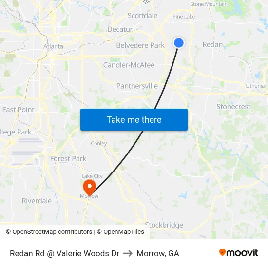 Redan Rd @ Valerie Woods Dr to Morrow, GA map
