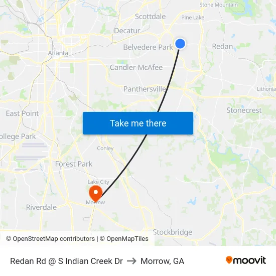 Redan Rd @ S Indian Creek Dr to Morrow, GA map
