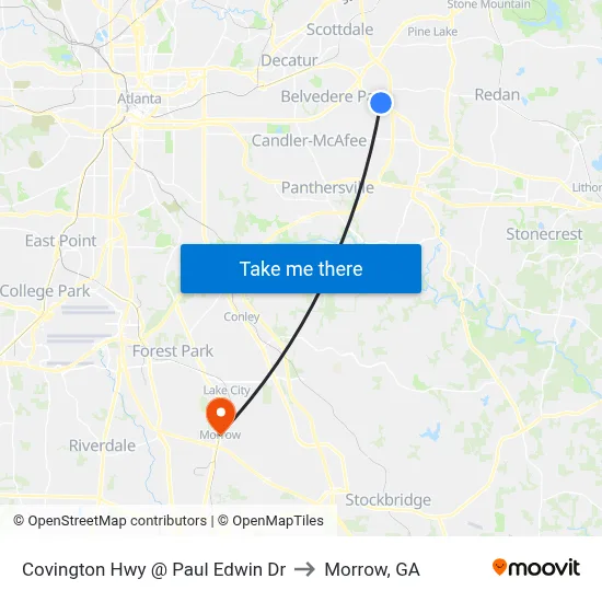 Covington Hwy @ Paul Edwin Dr to Morrow, GA map