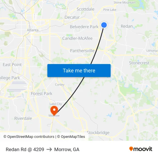 Redan Rd @ 4209 to Morrow, GA map