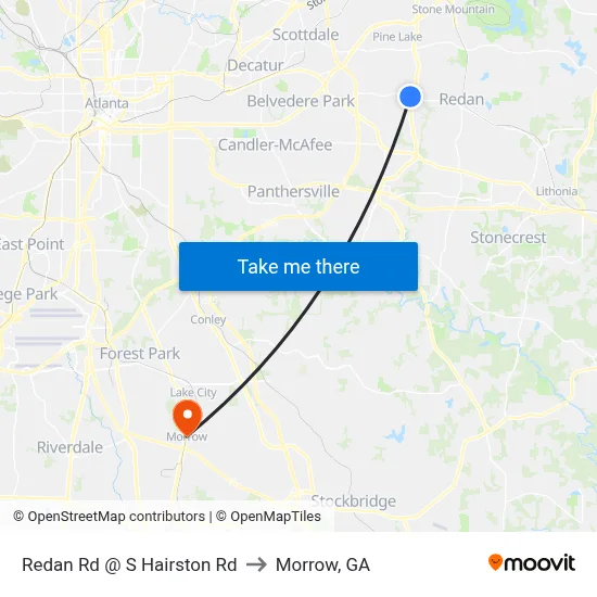 Redan Rd @ S Hairston Rd to Morrow, GA map