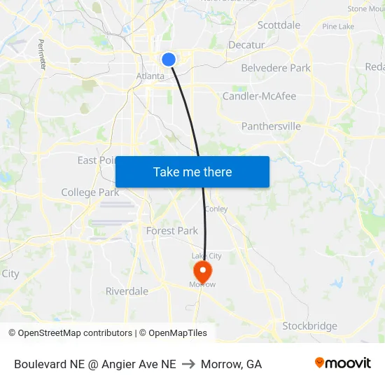 Boulevard NE @ Angier Ave NE to Morrow, GA map