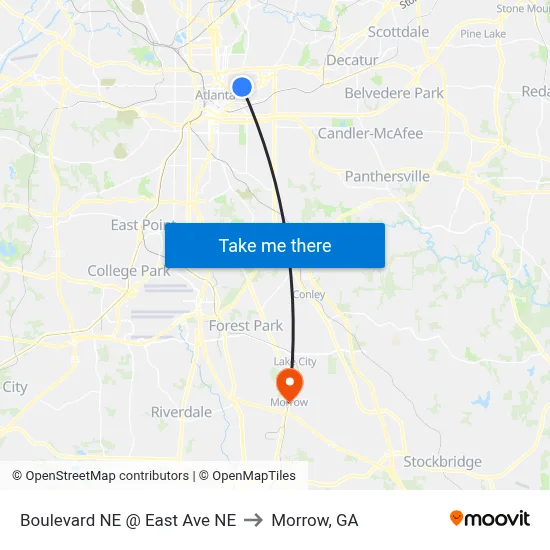 Boulevard NE @ East Ave NE to Morrow, GA map